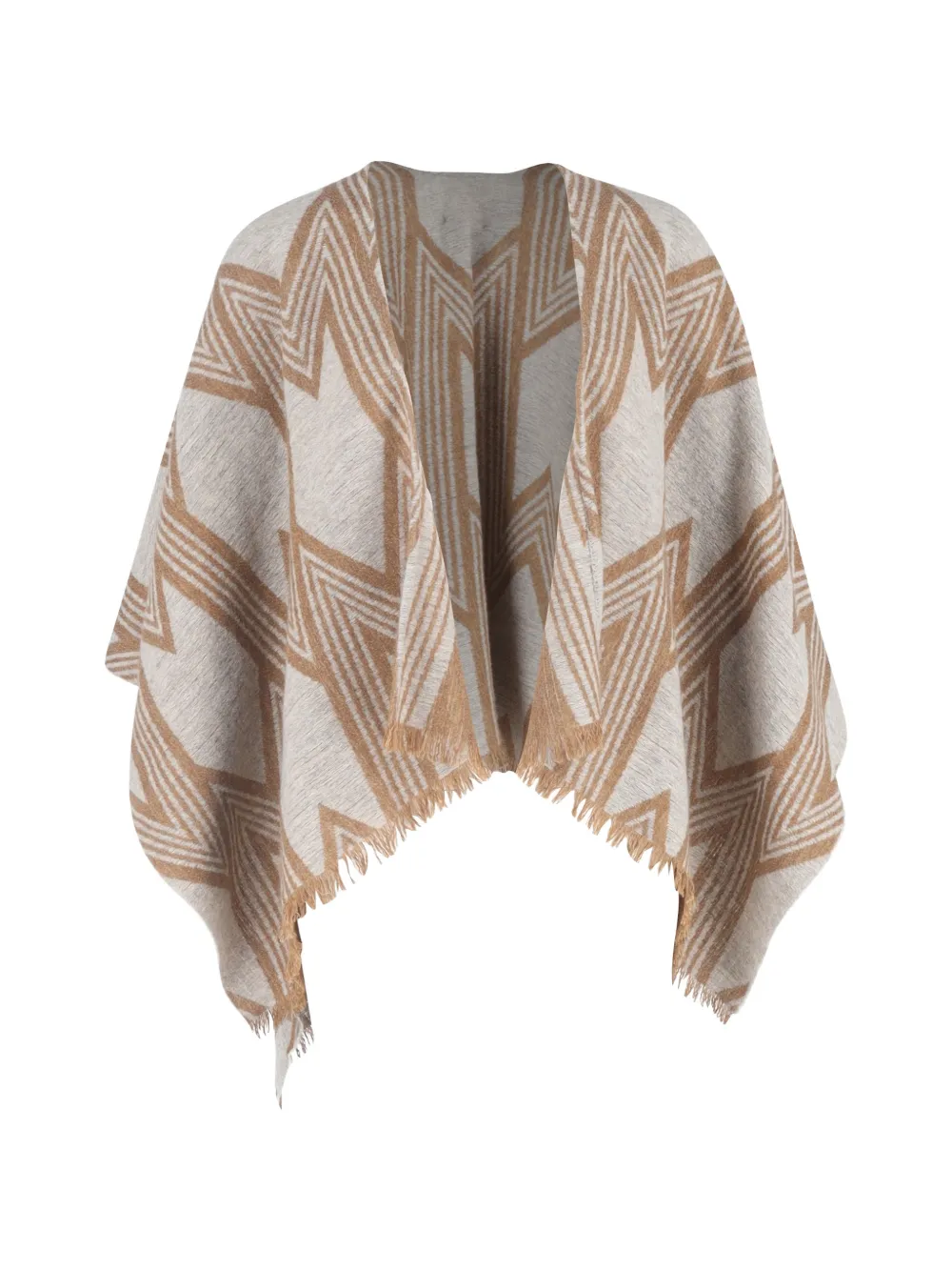 Maje chevron-print fringed poncho cape - Toni neutri