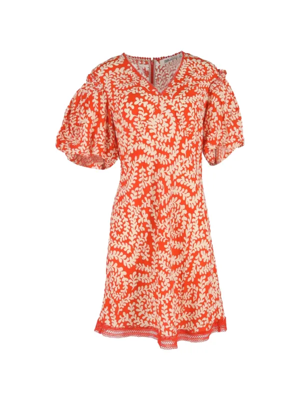 diane von furstenberg orange dress Diane Von Furstenberg Short-sleeve Abstract-print Dress In Orange