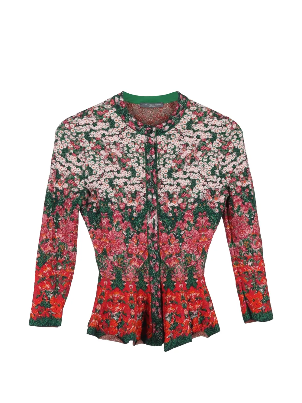 Alexander McQueen Pre-Owned floral-print peplum-hem cardigan - Rosso