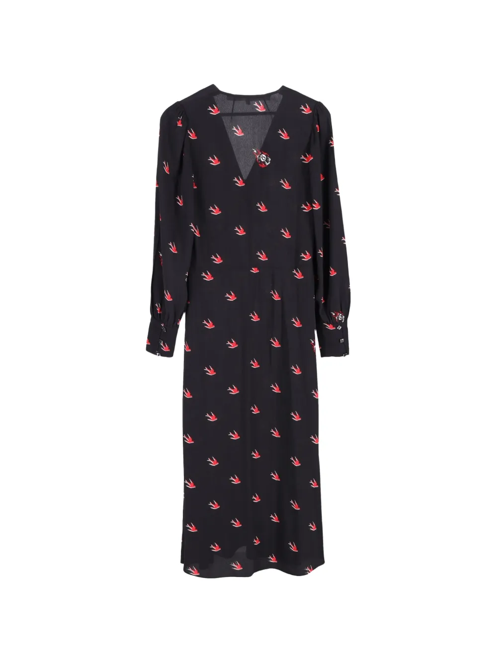 Alexander McQueen Pre-Owned swallow-print midi dress - Zwart