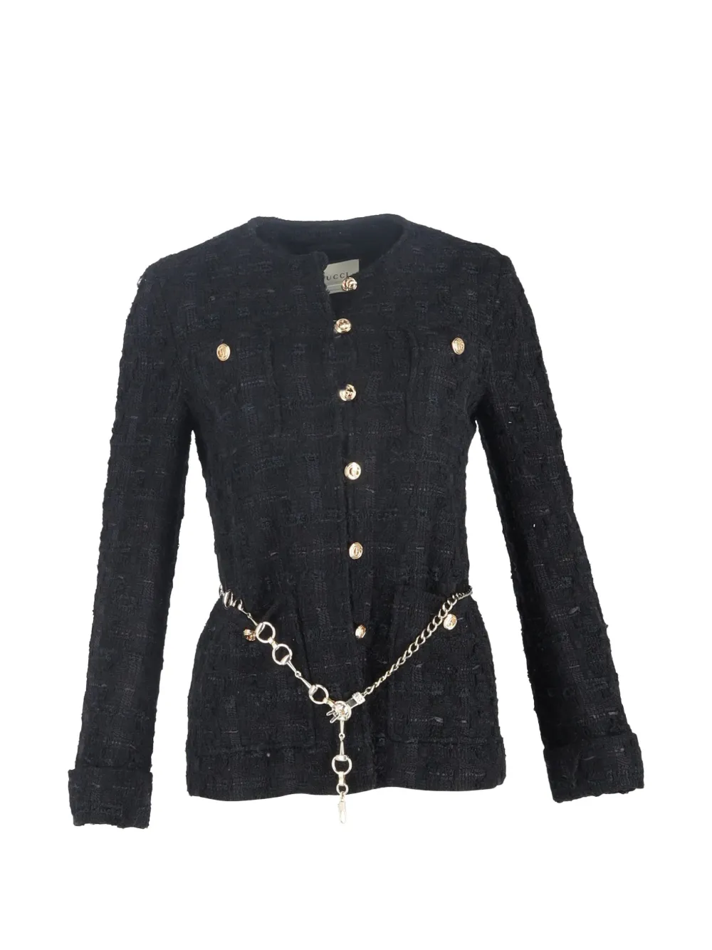 Gucci Pre-Owned chain-belt tweed jacket - Nero