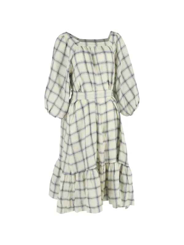 Lisa Marie Fernandez Checked Linen Midi Dress | Neutrals | FARFETCH BH