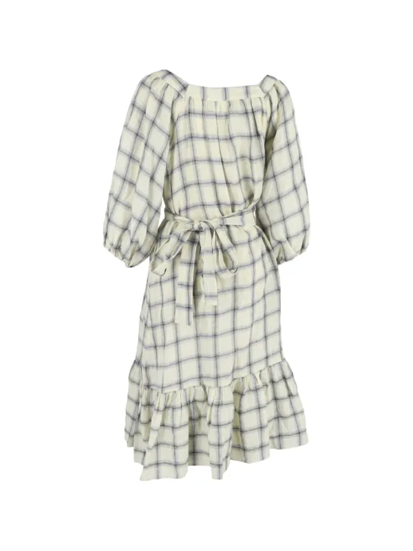 knee length dresses for ladies The Poet Dress in Sea Striped Linen Sea Striped Linen / 2024SP265 SSL / 1 main image 0