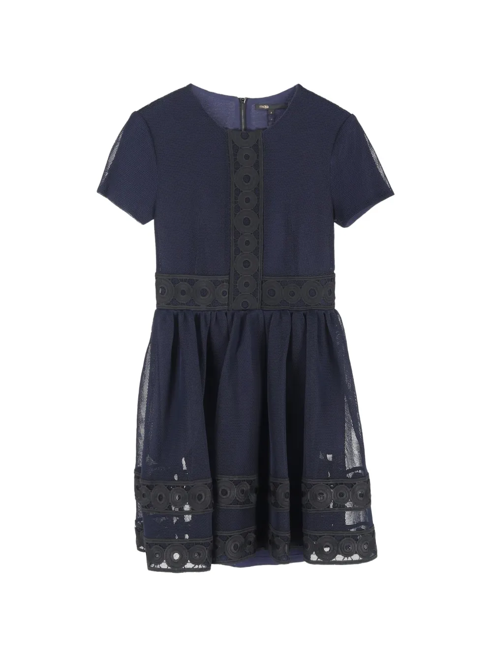 Maje lace-trimmed crew-neck mini dress - Blu