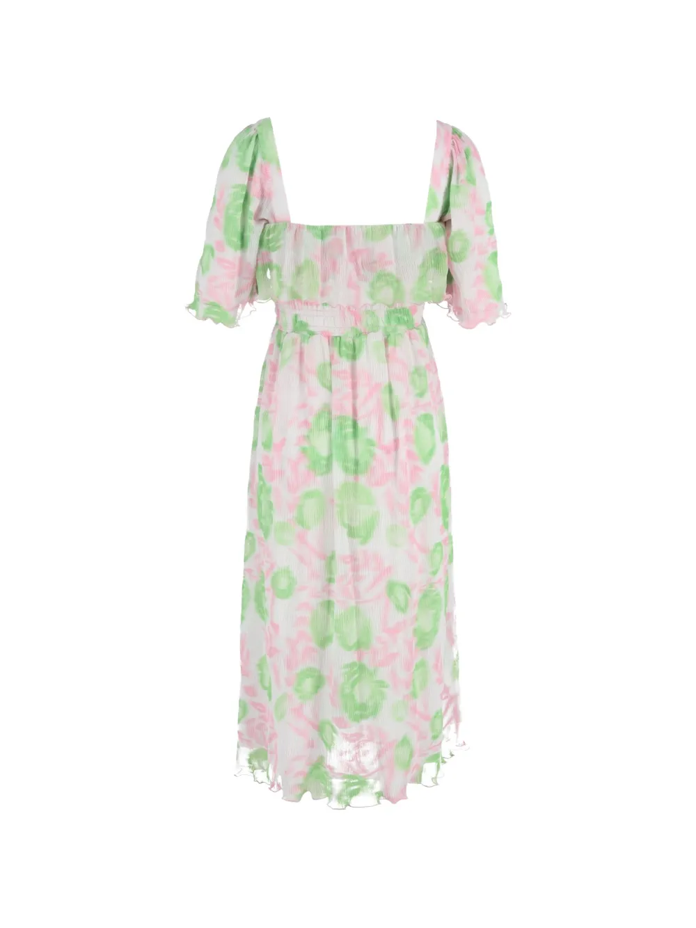 GANNI shirred floral-print midi dress - Wit