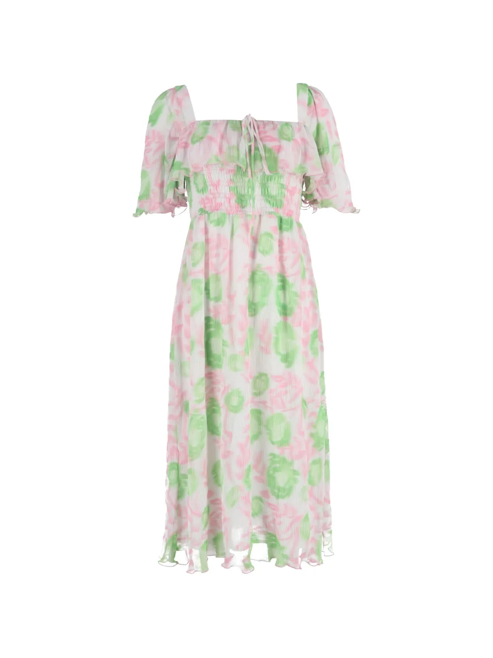 GANNI shirred floral-print midi dress - Bianco