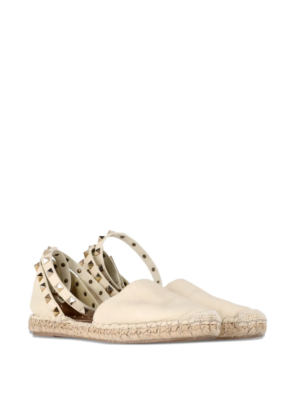 Valentino Garavani Pre-Owned Rockstud leather espadrille flats - Beige