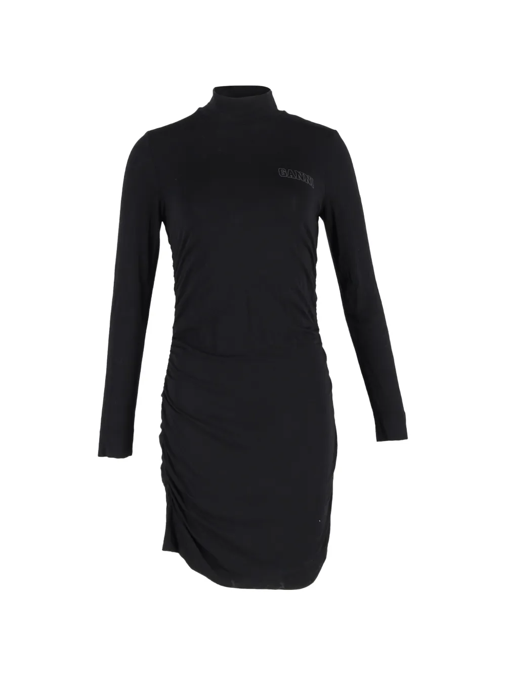 GANNI ruched turtleneck mini dress - Nero