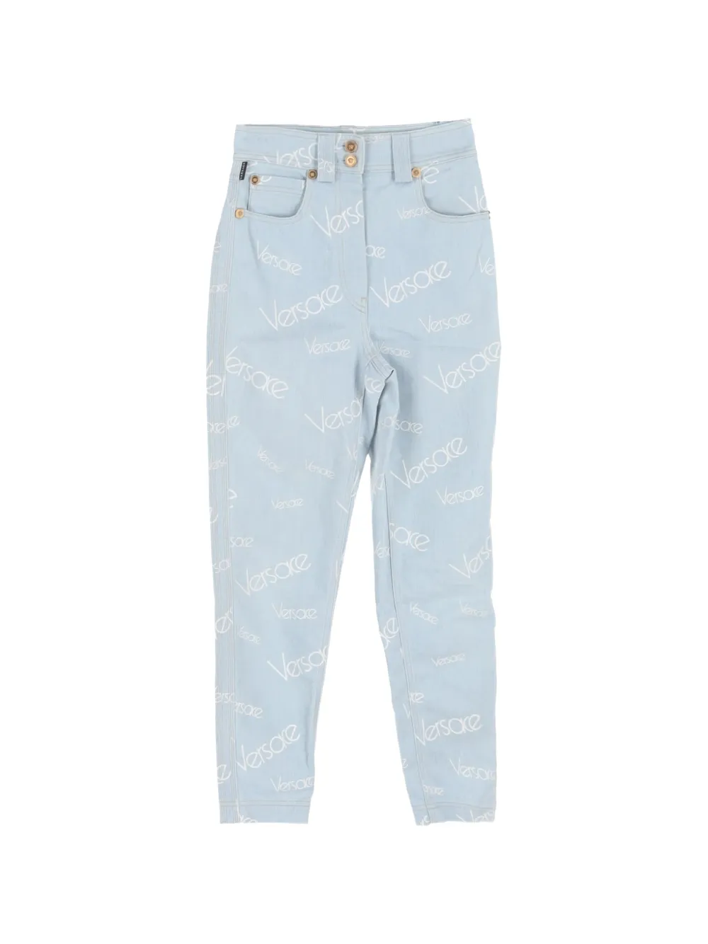 Versace Pre-Owned logo-pattern high-waisted jeans - Blu