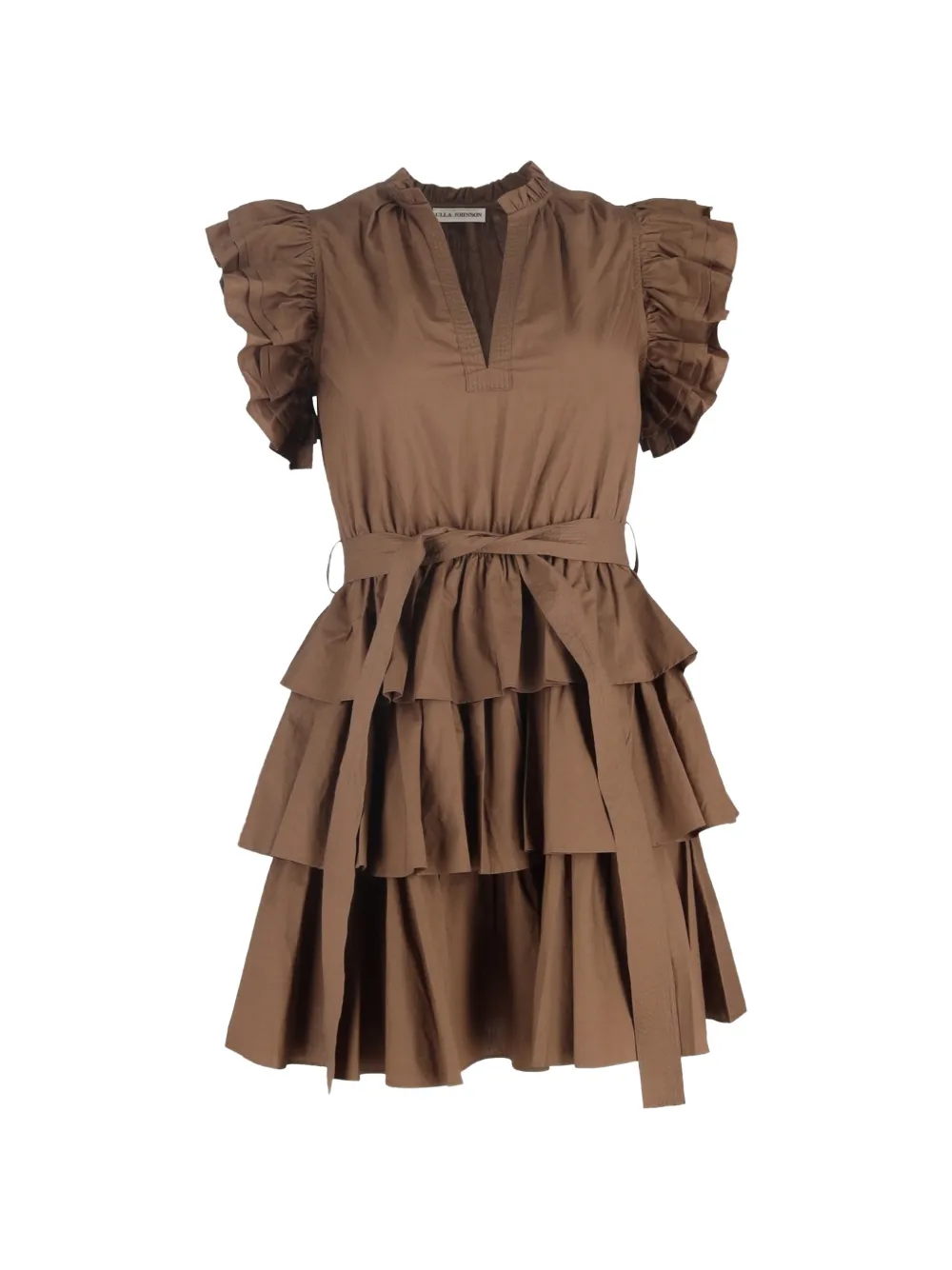 Ulla Johnson ruffled V-neck mini dress - Brown