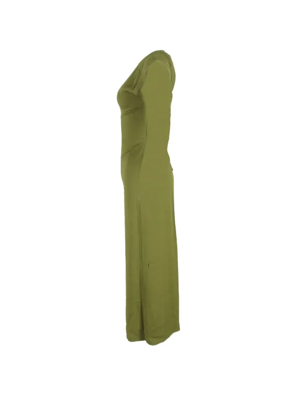 navy blue dress for baby girl ASOS DESIGN long sleeve slinky maxi dress with draped tie-sash detailing  and open back in forest green main image 0