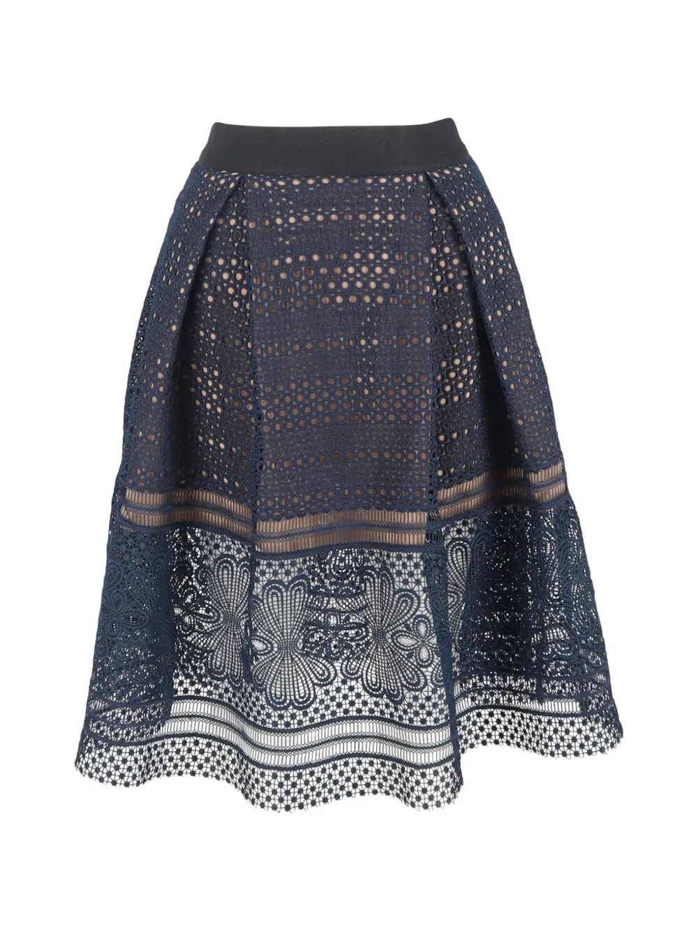 Self-Portrait pleated lace midi A-line skirt - Verde