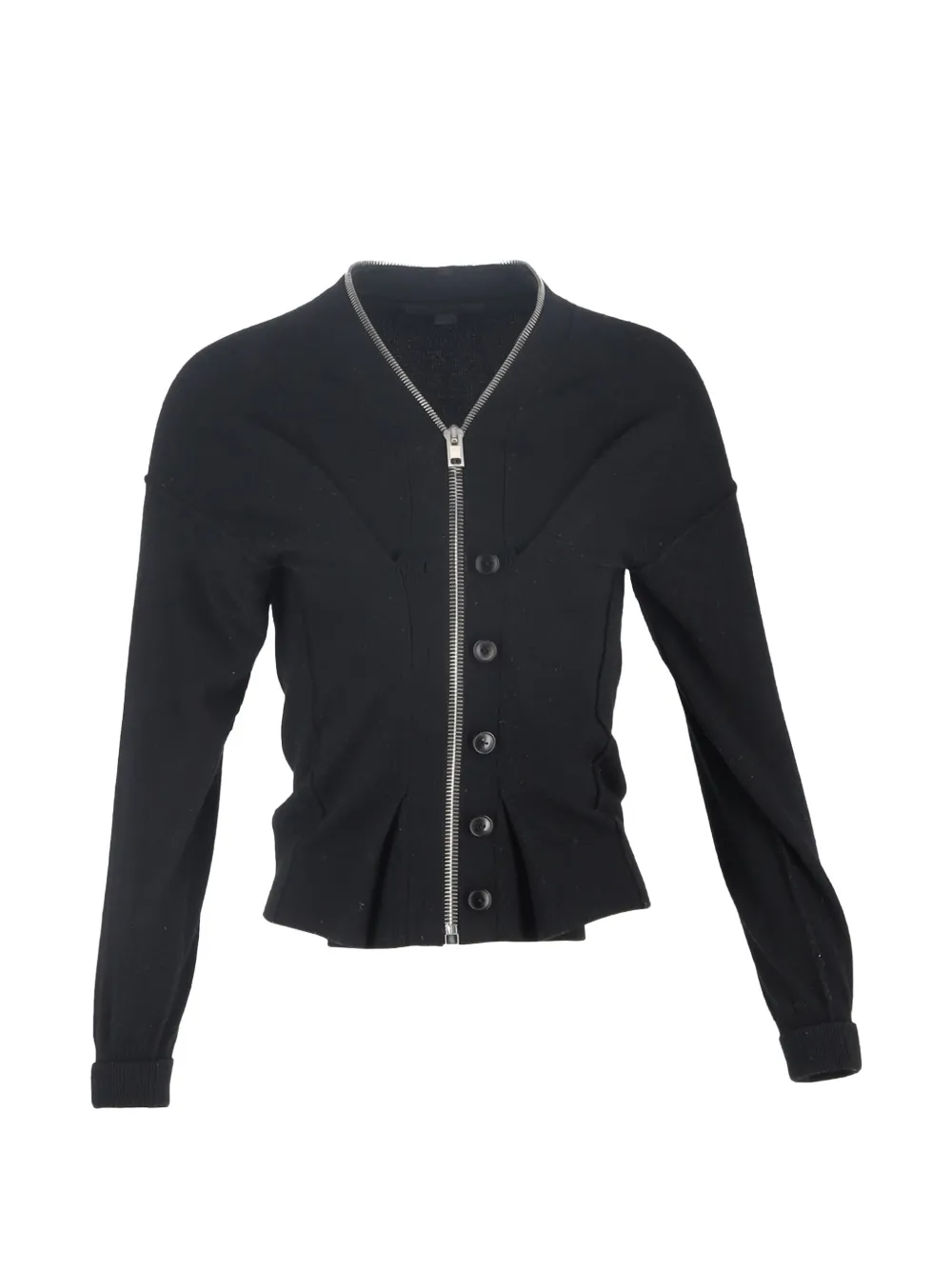 Pre-owned Alexander Wang Zipped Pleated Wool Cardigan In Black