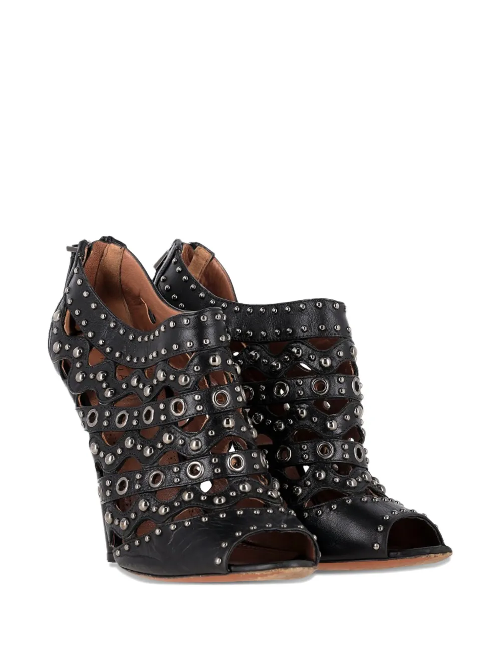 Ala&iuml;a Pre-Owned studded lasercut sandals - Zwart