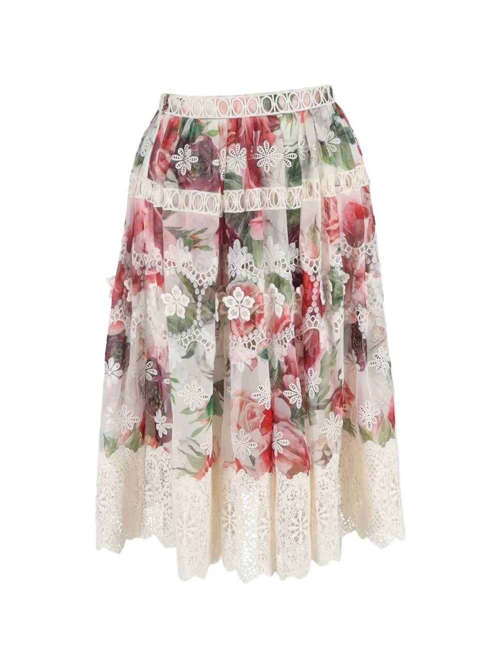 Dolce & Gabbana Pre-Owned Guipure lace floral-print midi skirt - Toni neutri