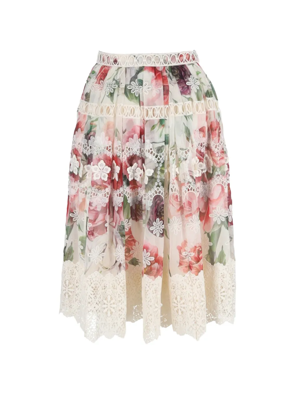 Dolce & Gabbana Pre-Owned Guipure lace floral-print midi skirt - Beige