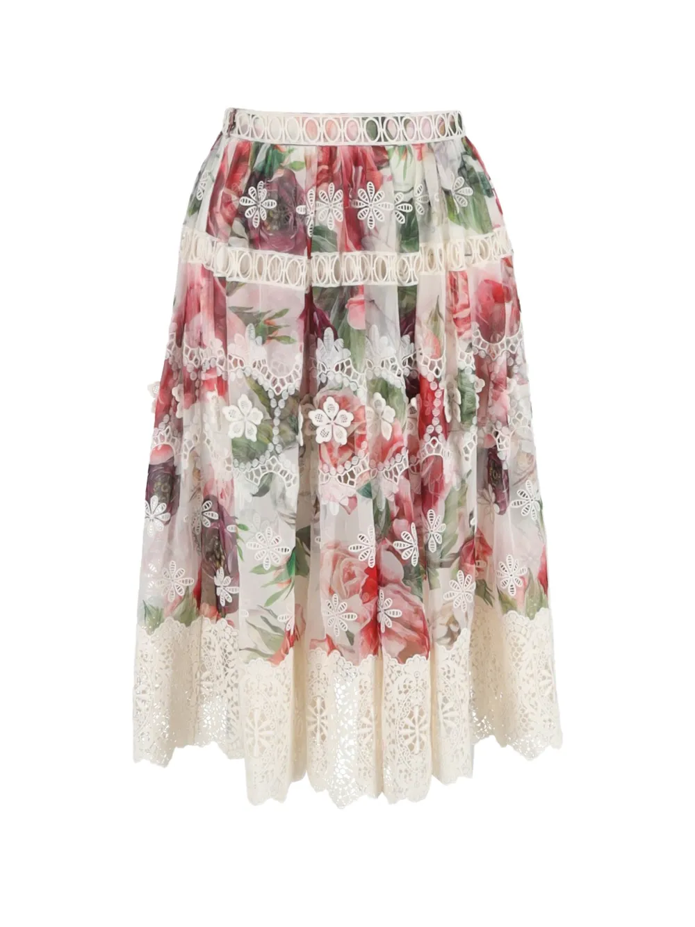 Dolce & Gabbana Pre-Owned Guipure lace floral-print midi skirt - Toni neutri