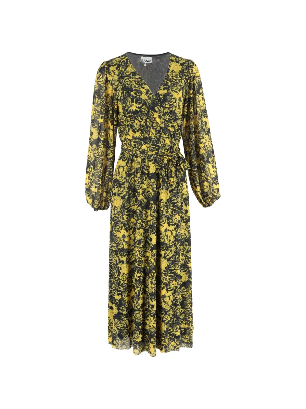 GANNI printed wrap midi dress - Giallo