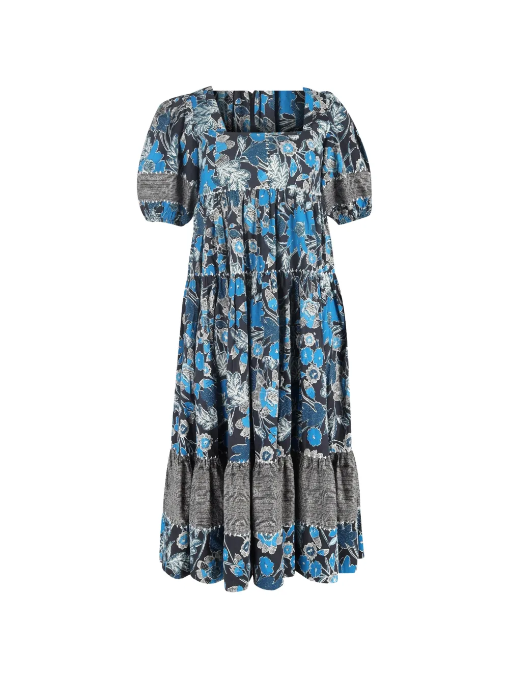 Ulla Johnson floral-print tiered midi dress - Blu