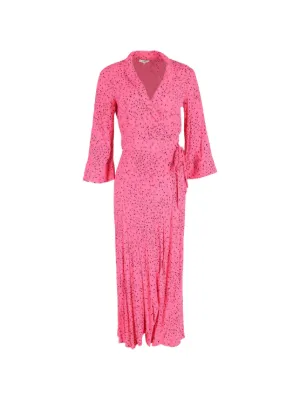 open lace back dress Ganni Pink Floral Maxi Wrap Dress Size S main image 1