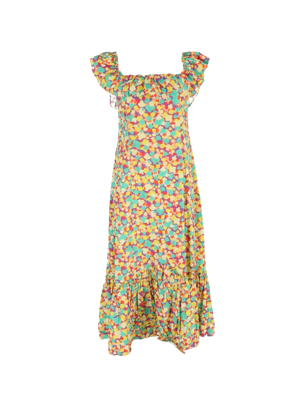 Rixo ruffled printed midi dress - Geel