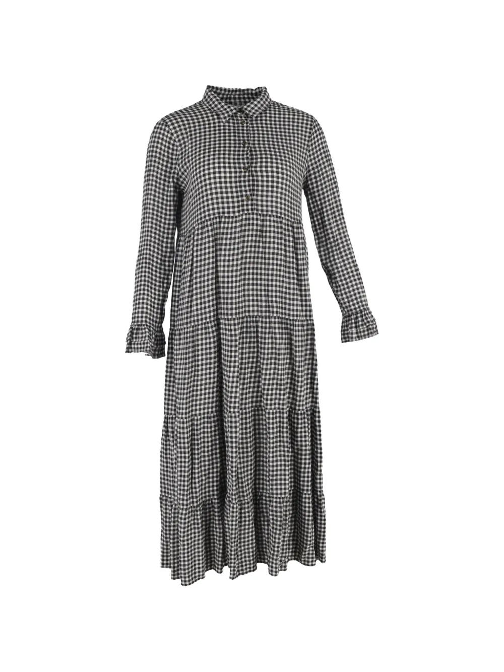 GANNI gingham tiered midi shirt dress - Nero