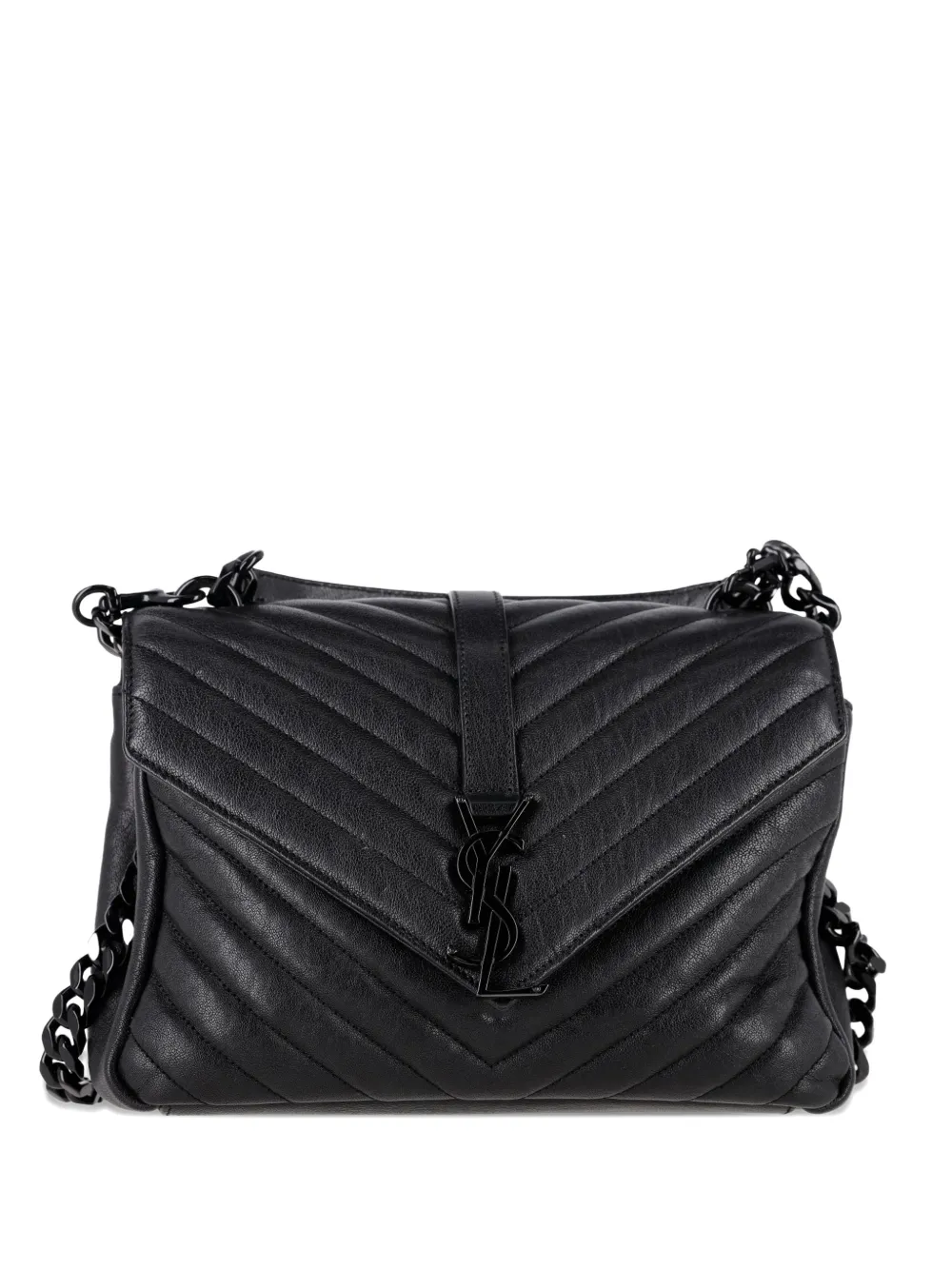 Saint Laurent Pre-Owned medium College chevron-quilted shoulder bag - Nero