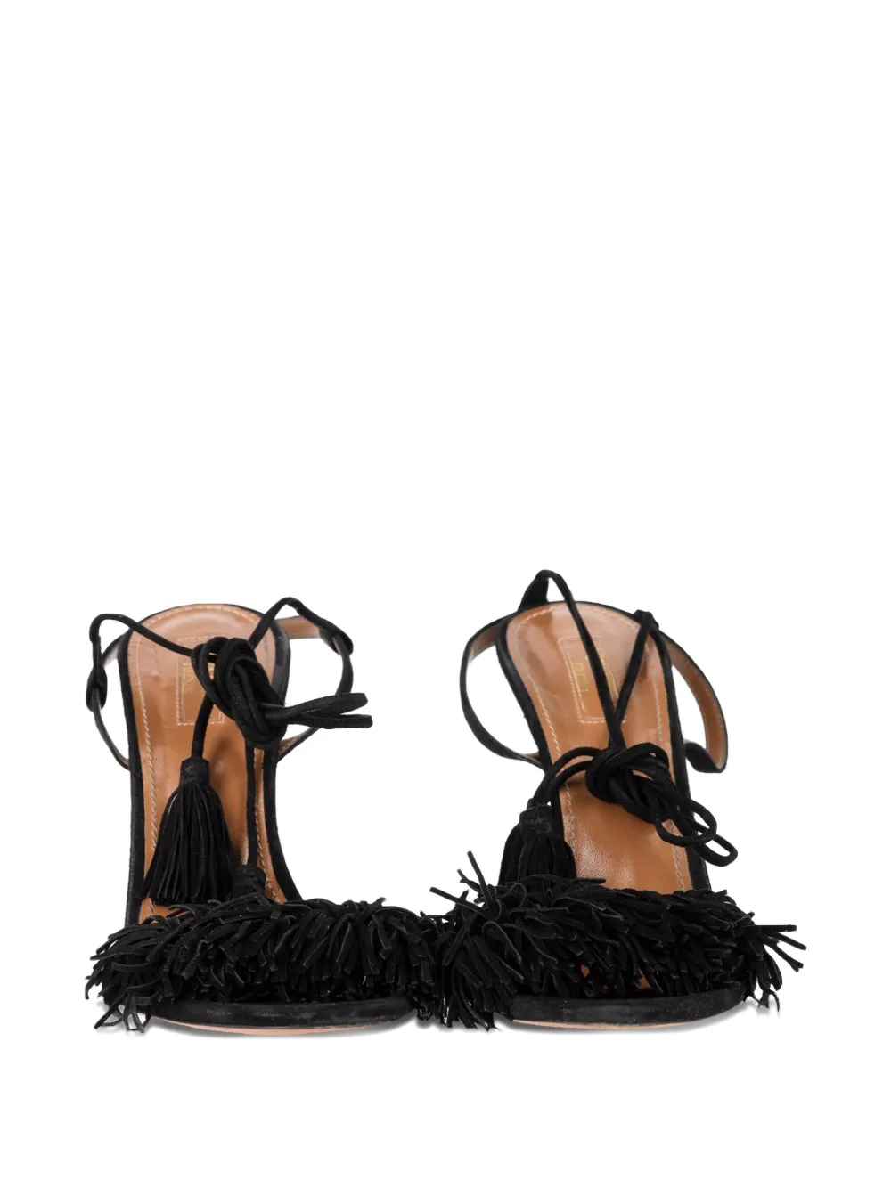 Aquazzura fringed tie heeled sandals - Zwart