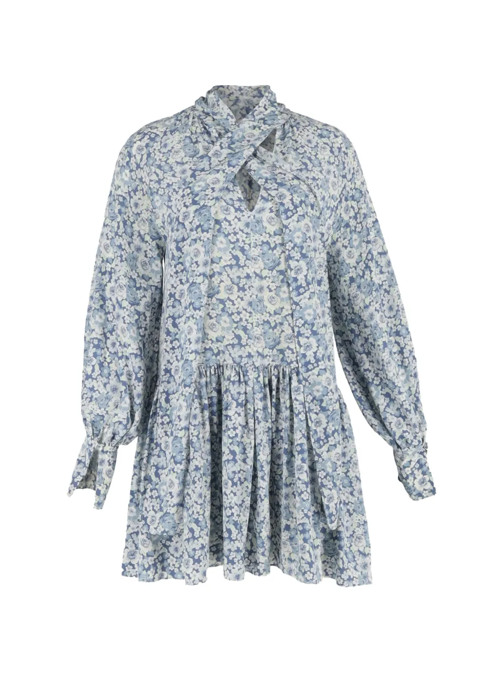 Stella McCartney Pre-Owned 2024 tie-neck floral-print mini dress - Blu