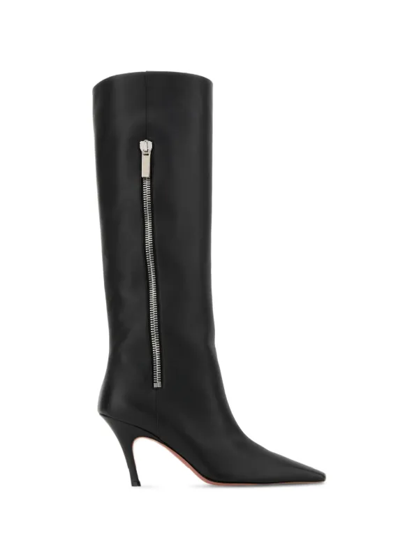 Amina Muaddi Mona 80 Croc-effect Boots in Black