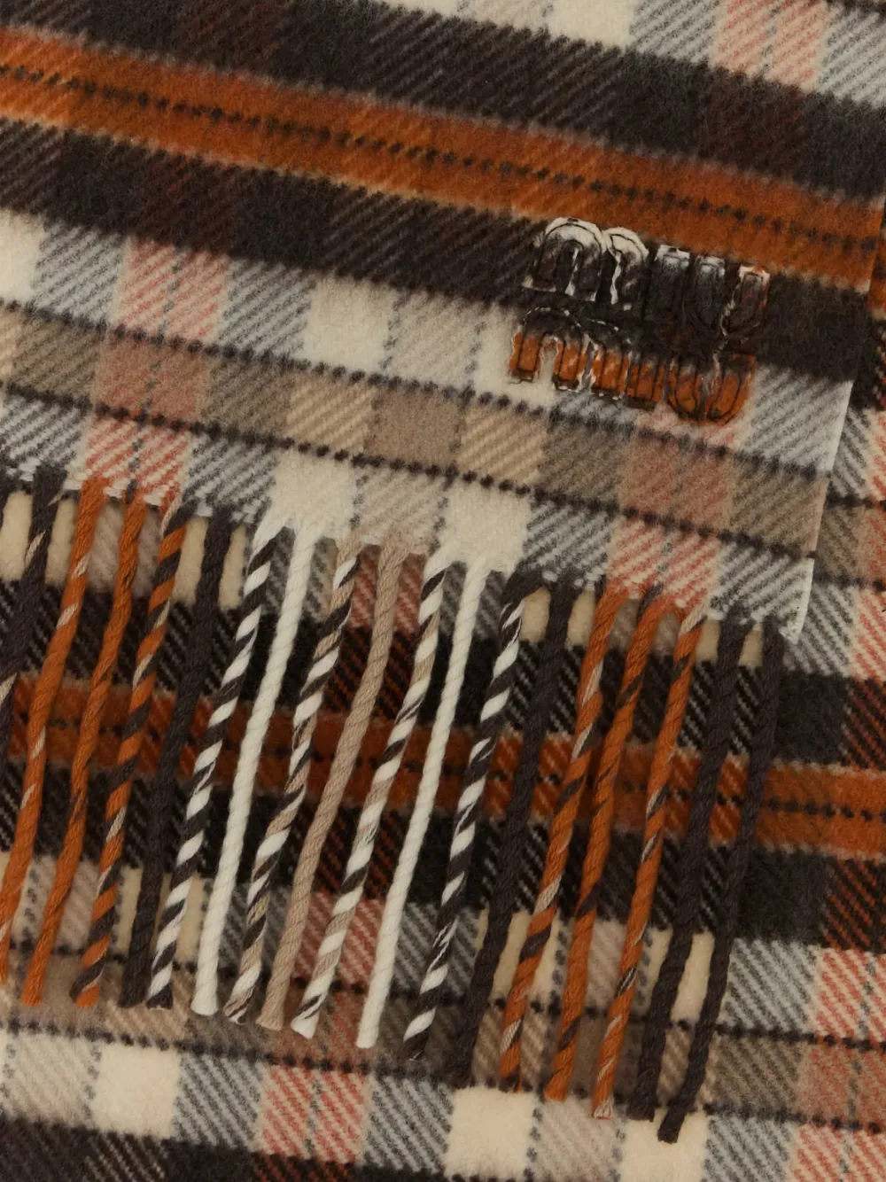 Miu Miu fringed check scarf - Bruin