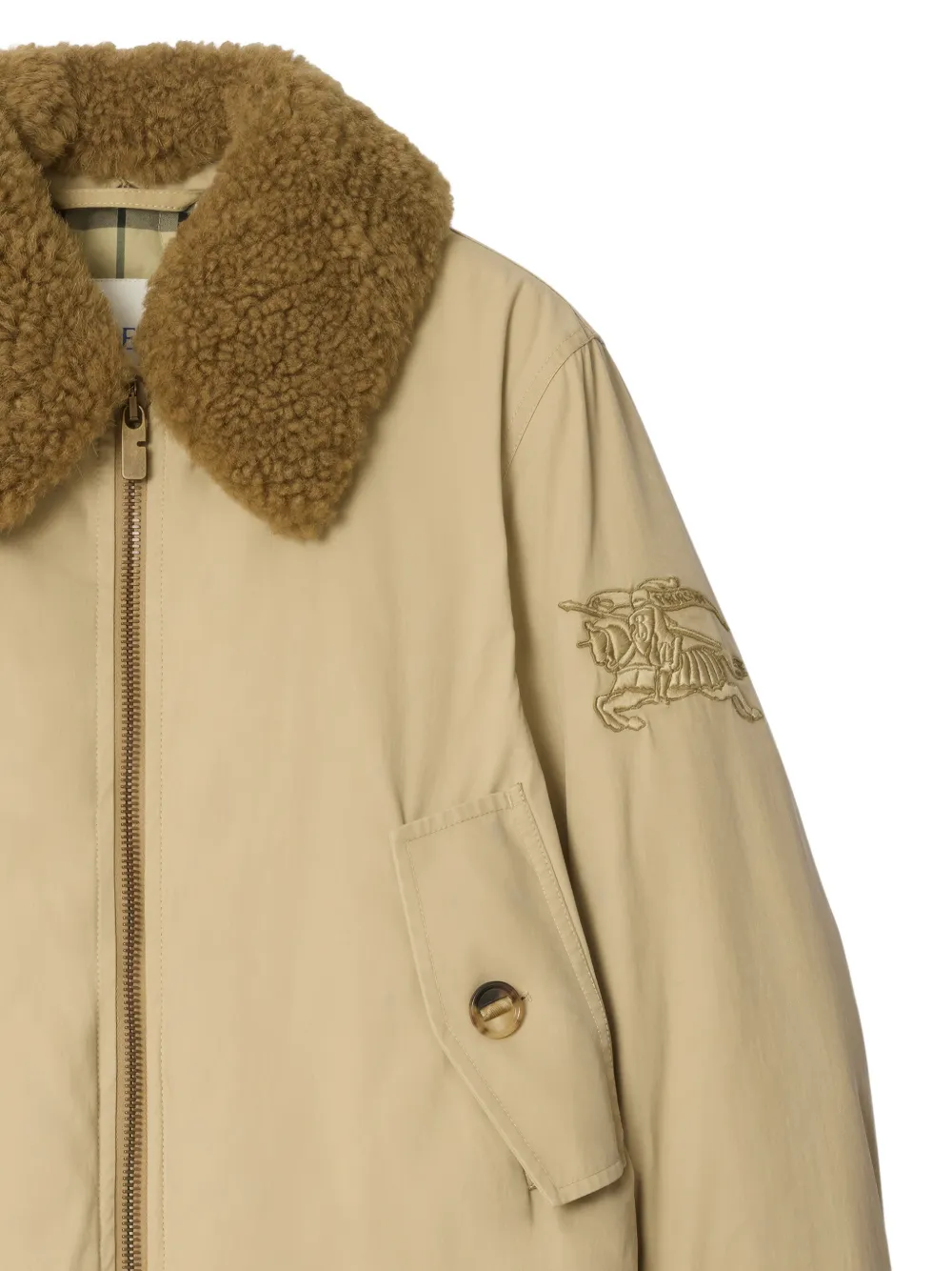  Burberry Shearling-collar Embroidered Jacket - Neutrals 