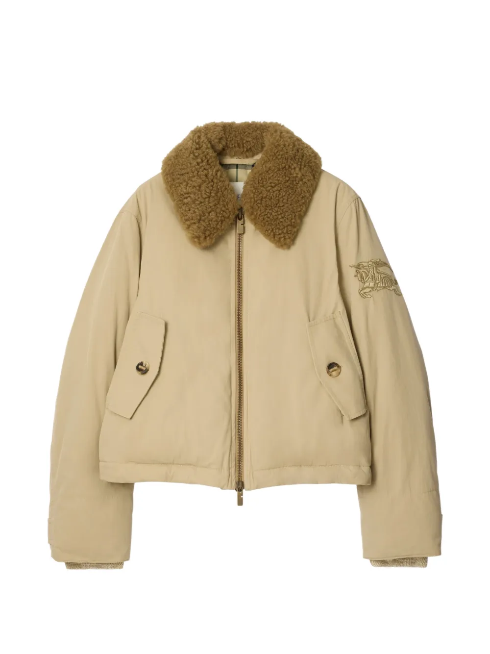 Burberry shearling-collar embroidered jacket - Nude