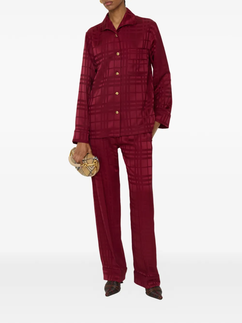 Burberry Check Silk Pajama Trousers - Red 