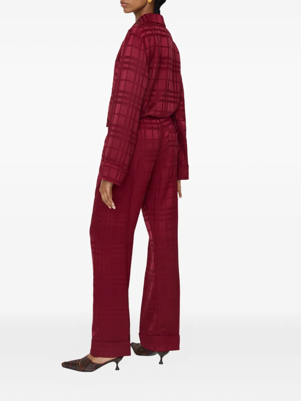  Burberry Check Silk Pajama Trousers - Red 