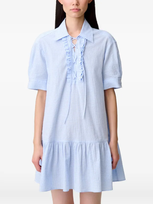 claudie pierlot shirt dress Claudie Pierlot Cotton Check Shirt Mini Dress In Red - 51% Off