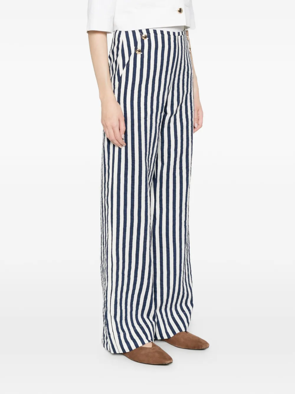  Maje Pantalones Palais A Rayas - Azul 