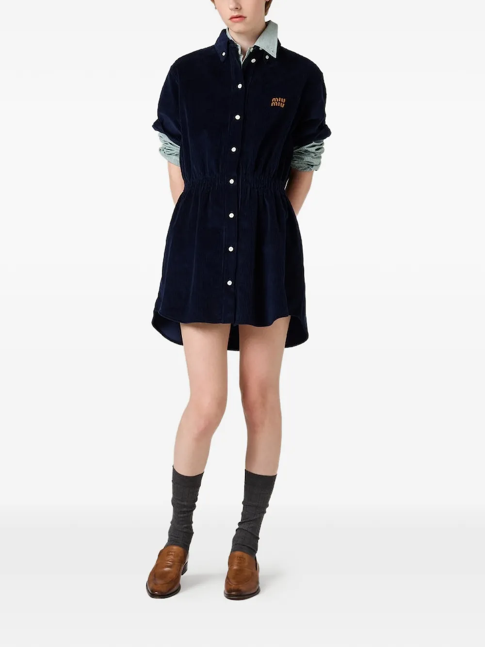 Miu Mini-jurk met ribfluwelen textuur Blauw