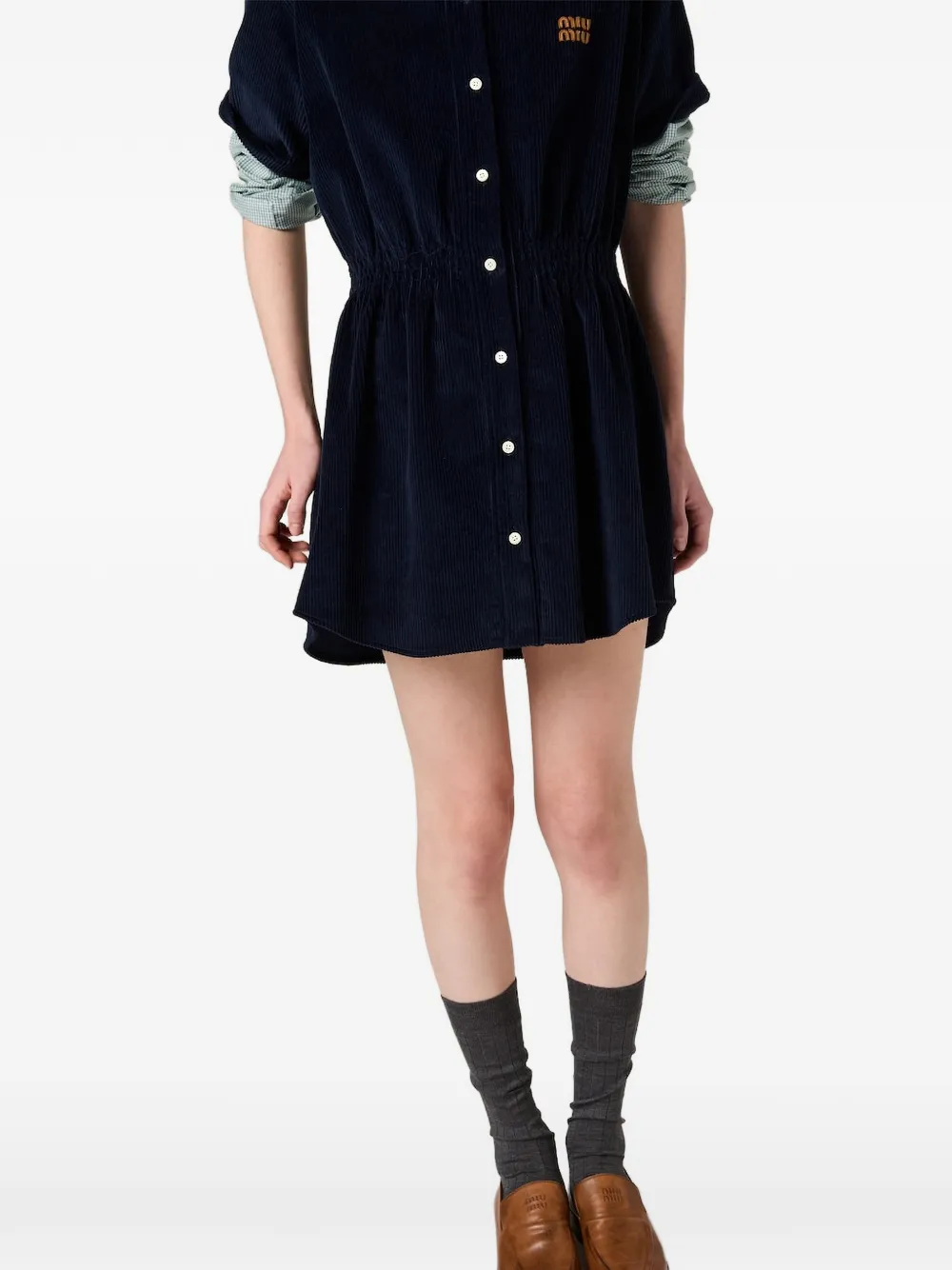 Miu Mini-jurk met ribfluwelen textuur Blauw
