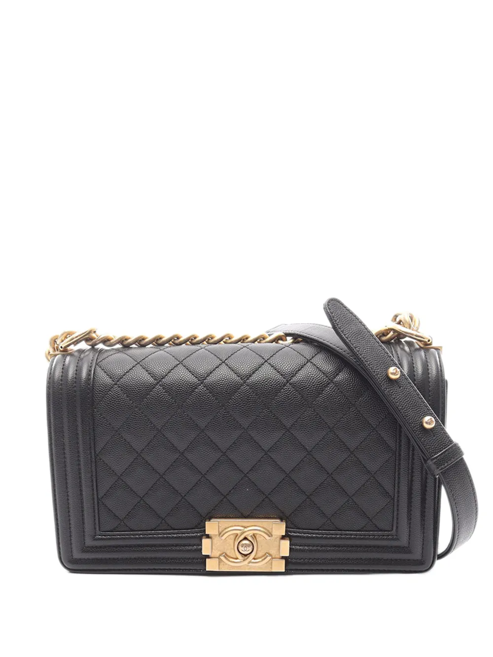 CHANEL Pre-Owned 2019 Quilted Caviar Boy Wallet on Chain crossbody bag - Nero