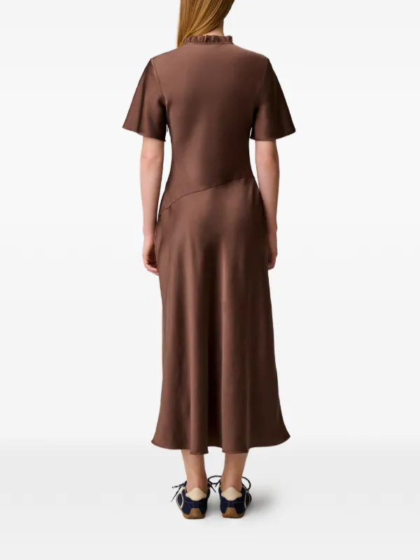 claudie pierlot brown dress Claudie Pierlot Flowy Midi Dress With Victorian Collar