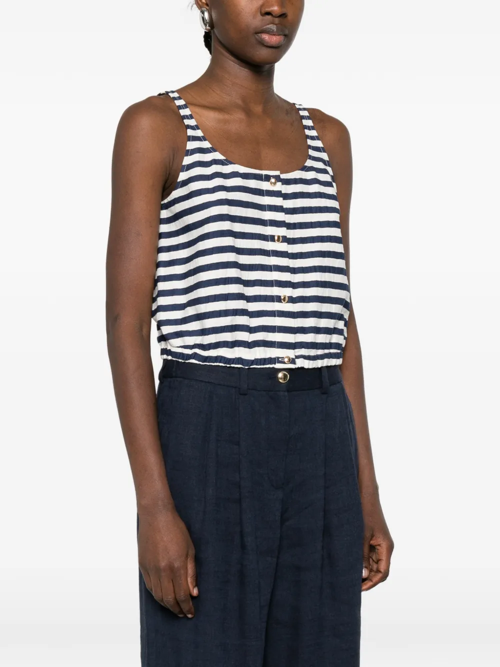 Maje Gestreepte tanktop met knoopsluiting Blauw