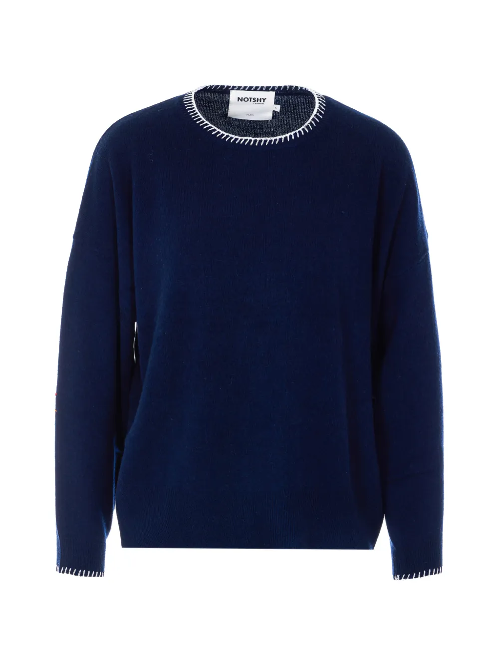 Not Shy Charlie Embroidered Crew-neck Sweater In Blue