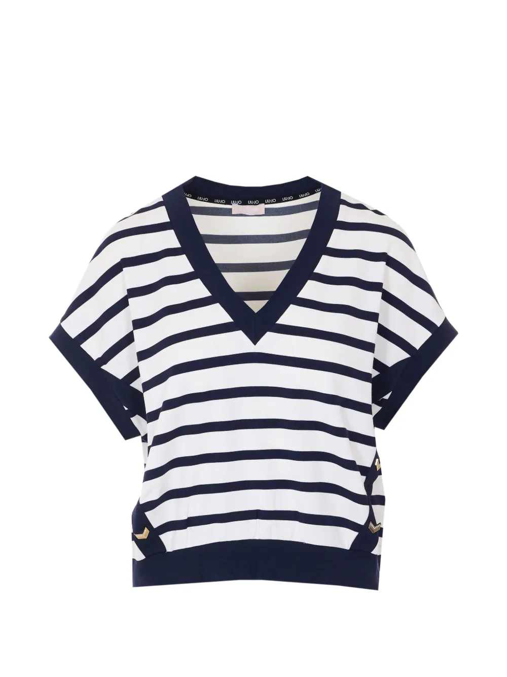 LIU JO striped V-neck T-shirt - Bianco