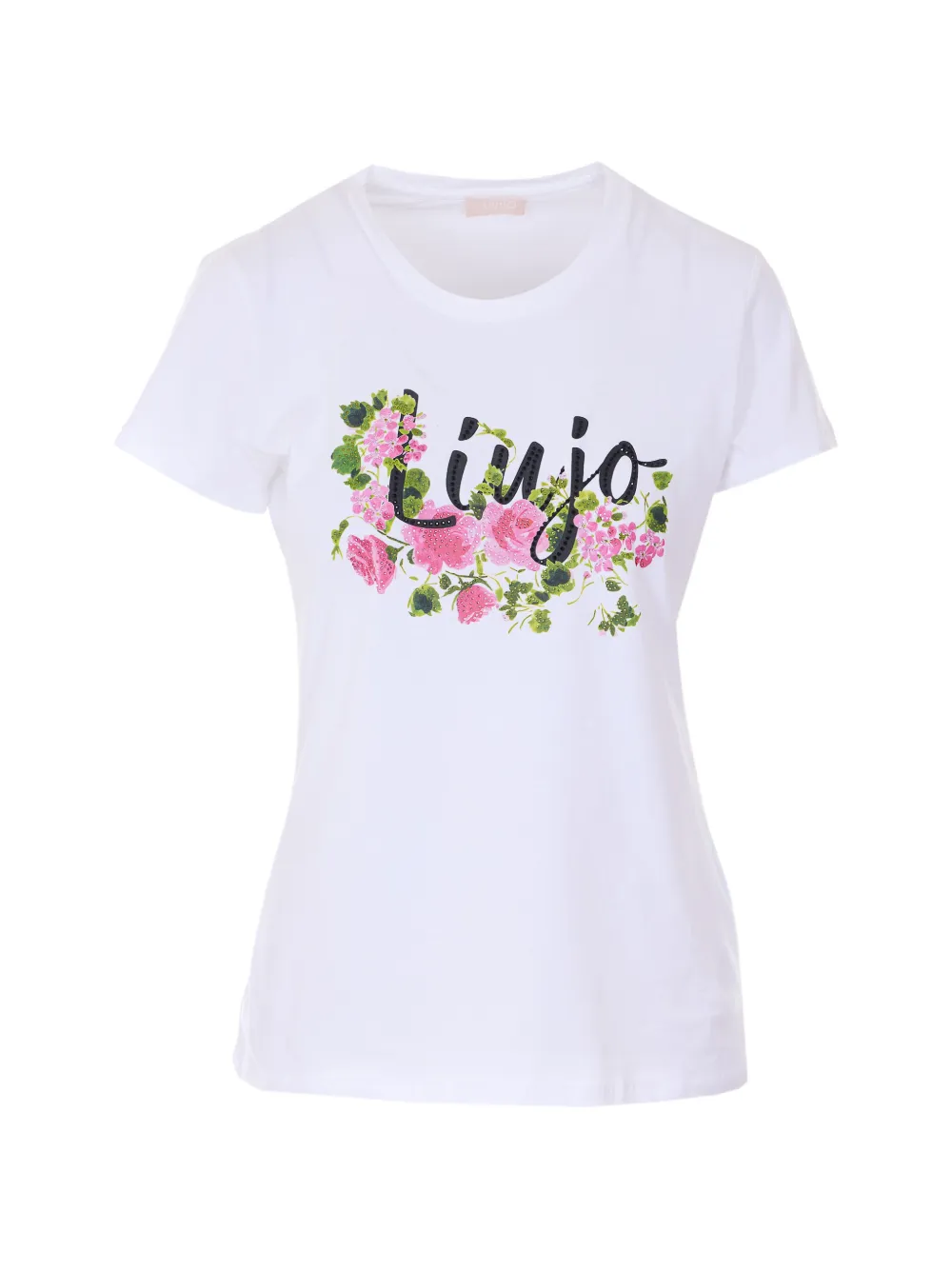 LIU JO floral print strass T-shirt - Bianco
