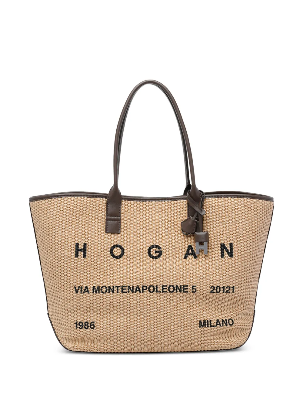 Hogan medium Address frontal-logo raffia tote bag - Toni neutri