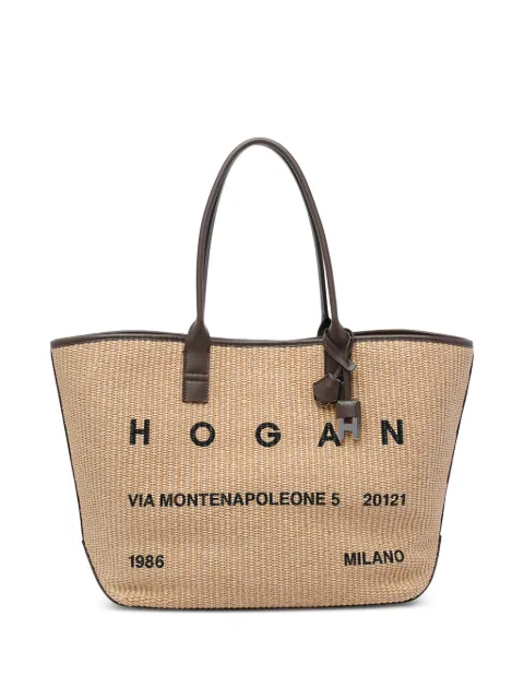 Hogan medium Address frontal-logo raffia tote bag