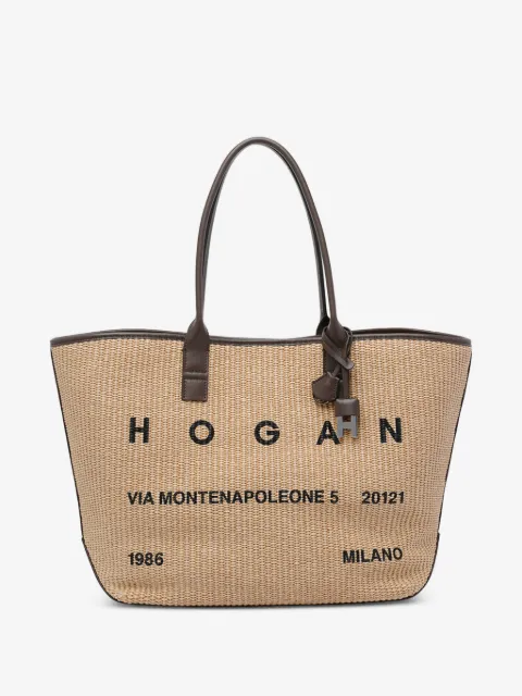 Hogan medium Address frontal-logo raffia tote bag