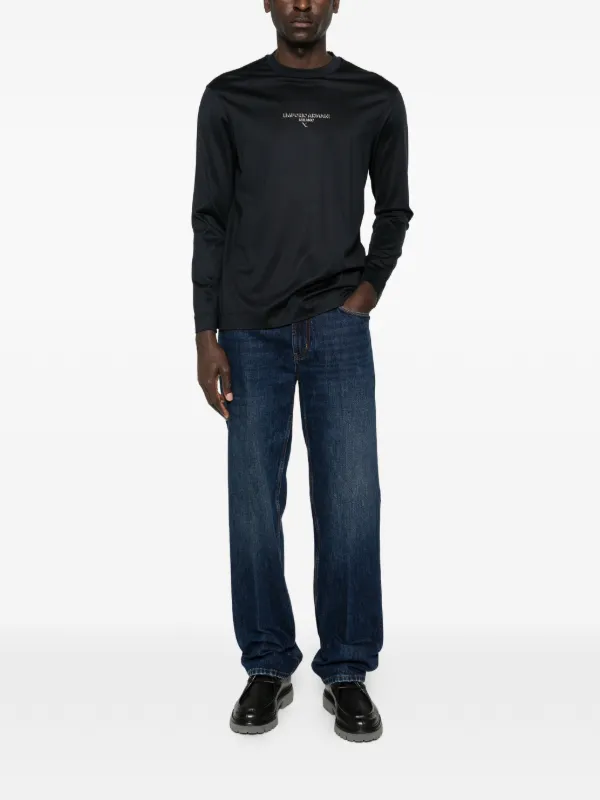Emporio Armani logo-detail long-sleeve T-shirt | Black | FARFETCH UK