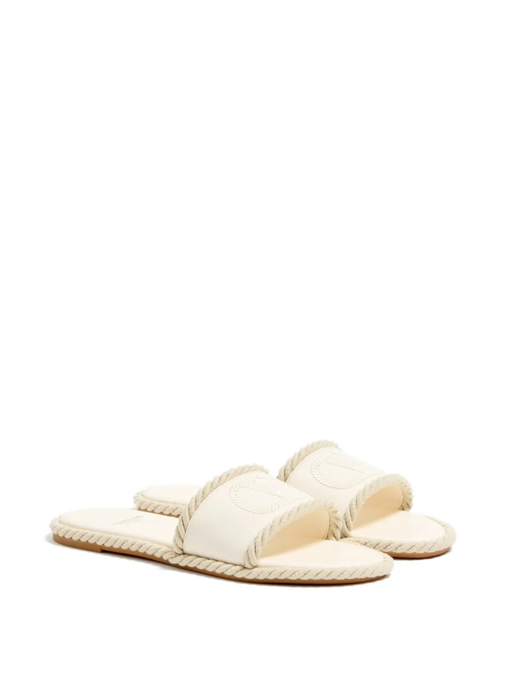 Valentino Garavani Vlogo Torchon slide sandals in nappa leather Beige
